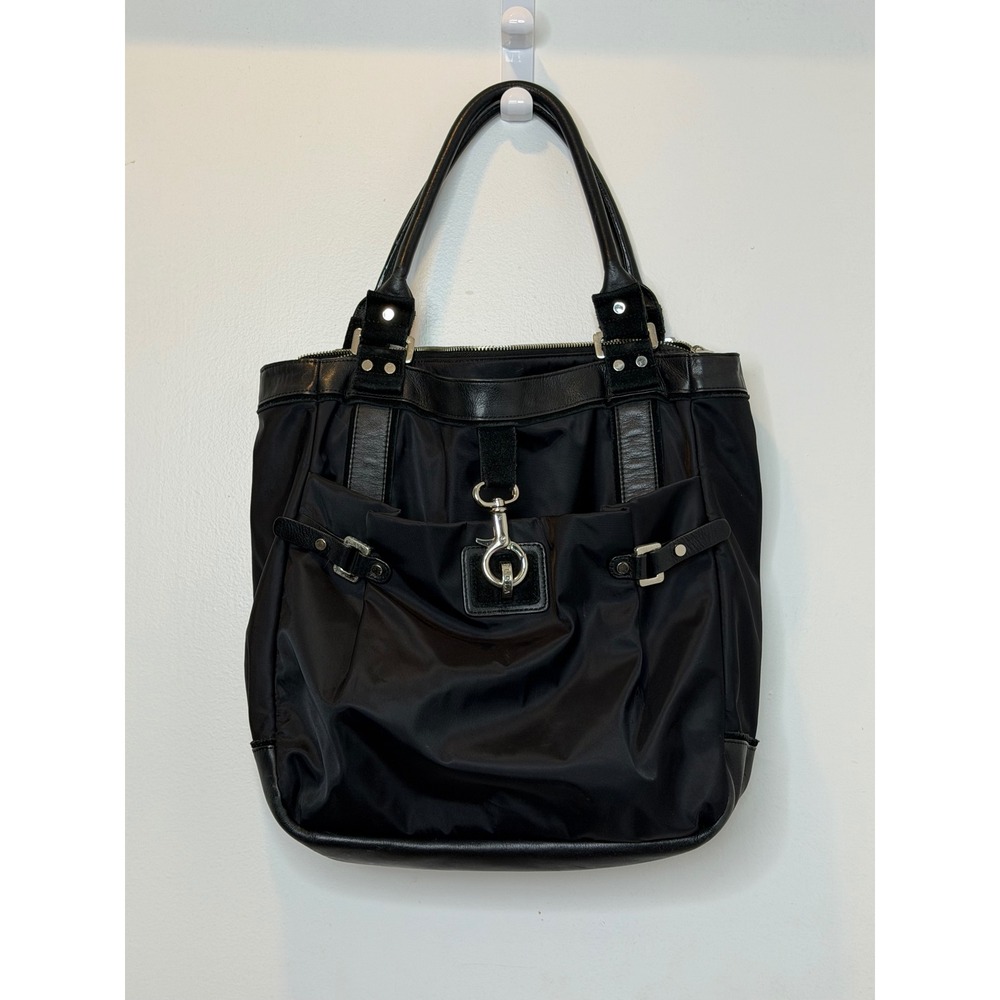 Furla Black Nylon Leather Trim Tote Bag Silver Hardware Vintage Bag